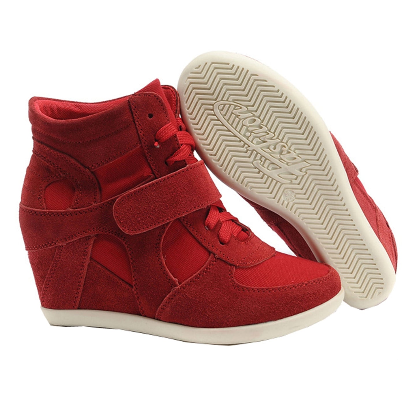 Rismart Hidden Heel High Top Lace-up Suede Sneakers 