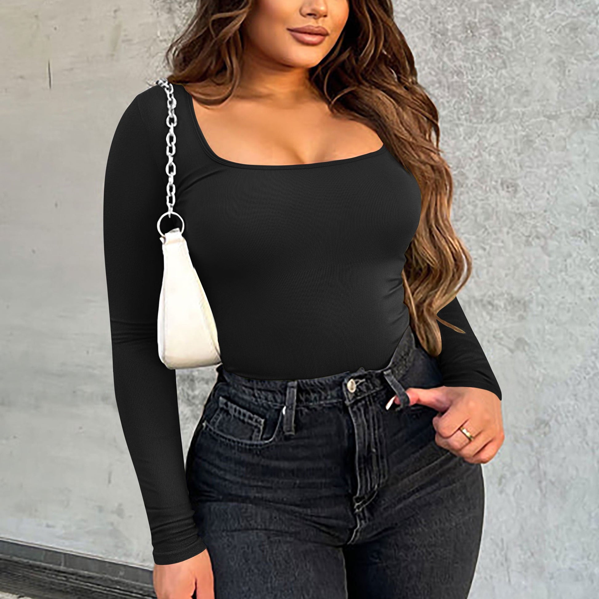 OQQ Women's 1 Piece   Long Sleeve Bodysuits 