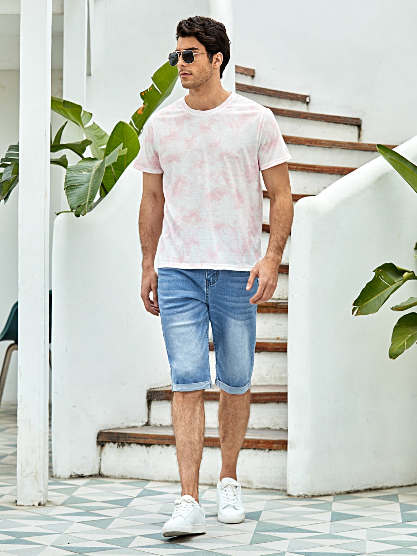 Men Washed Denim Bermuda Shorts 