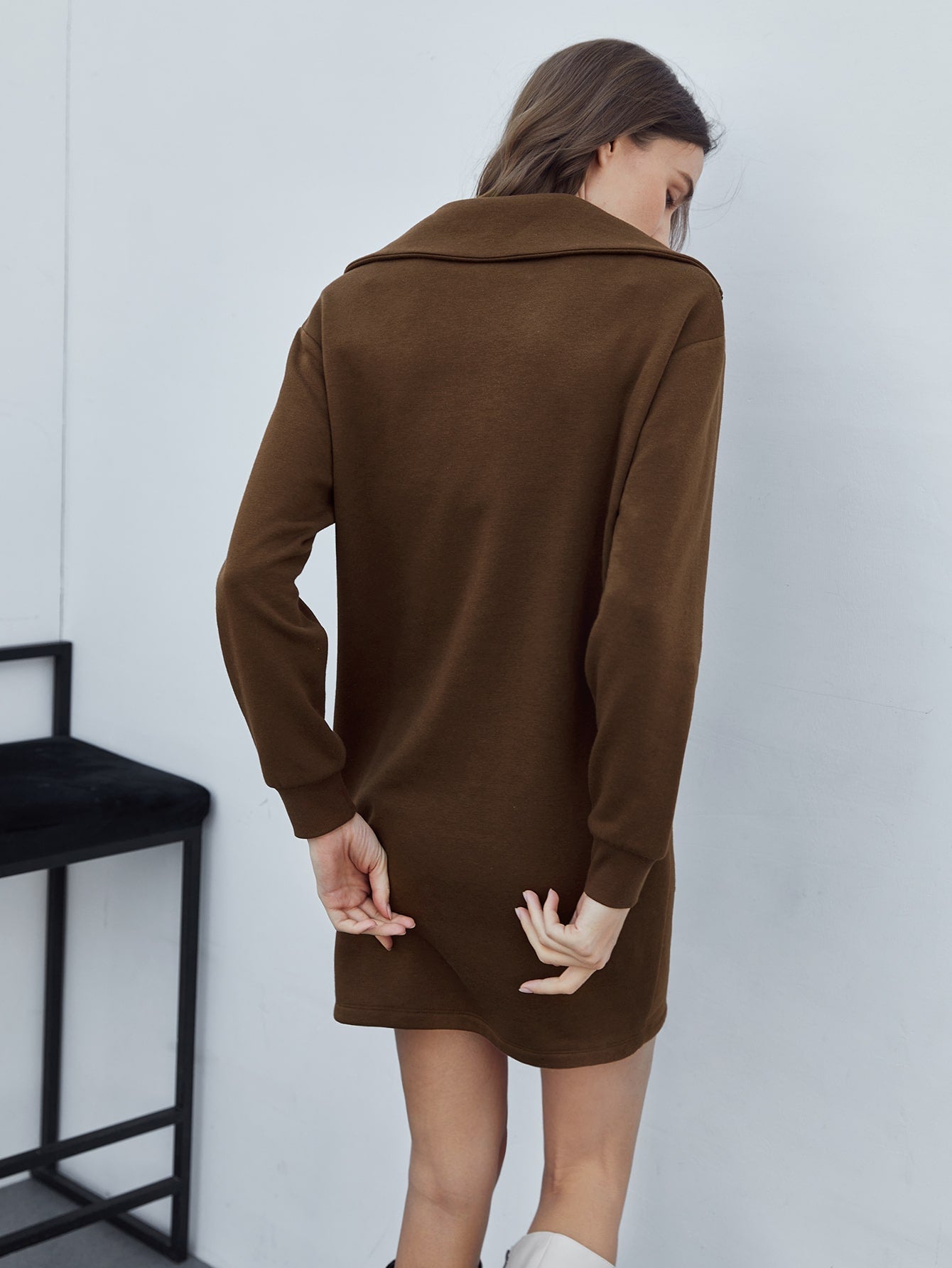 Fashion Chocolate Brown Sweatshirt Dress 