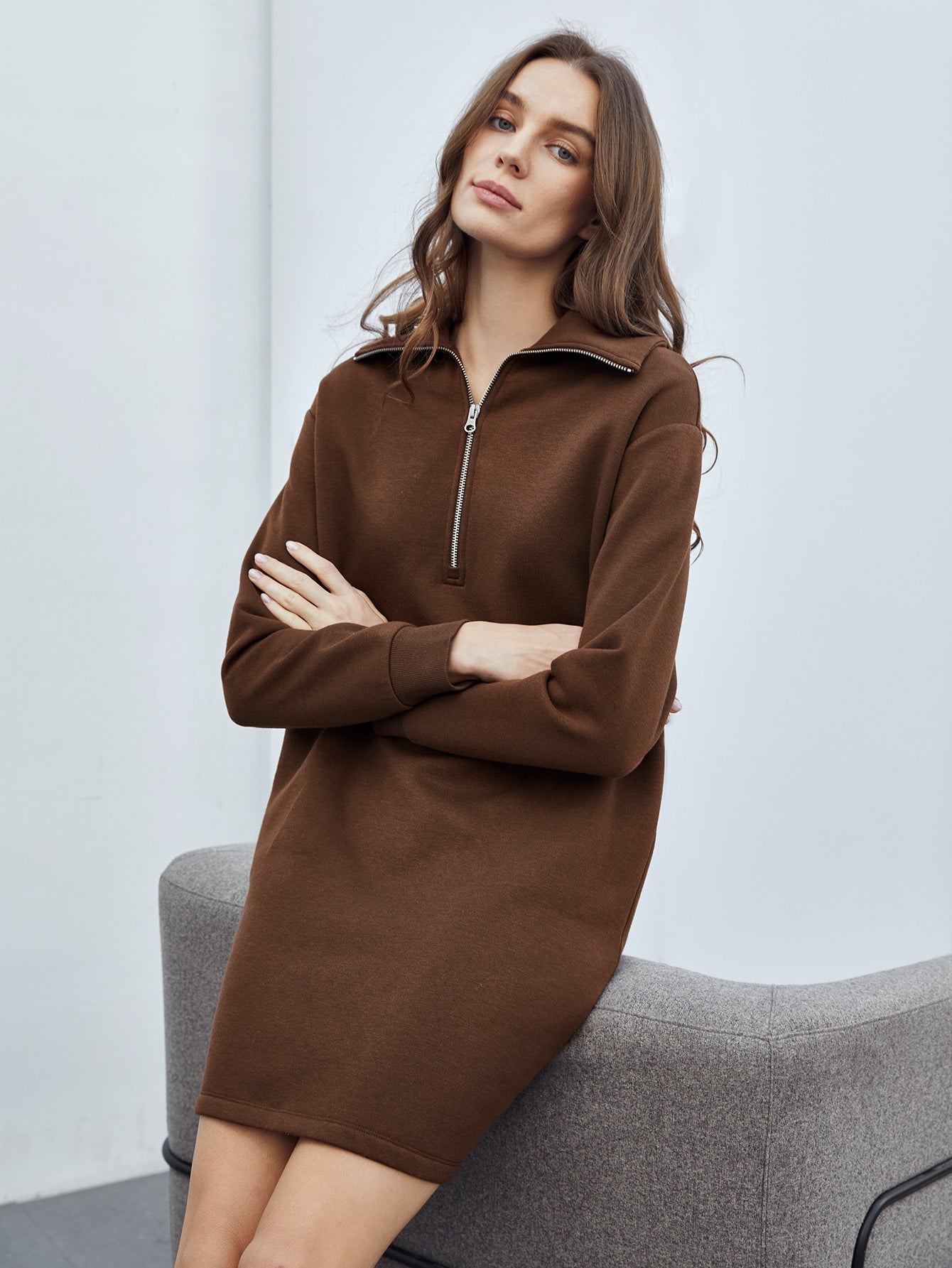 Fashion Chocolate Brown Sweatshirt Dress 