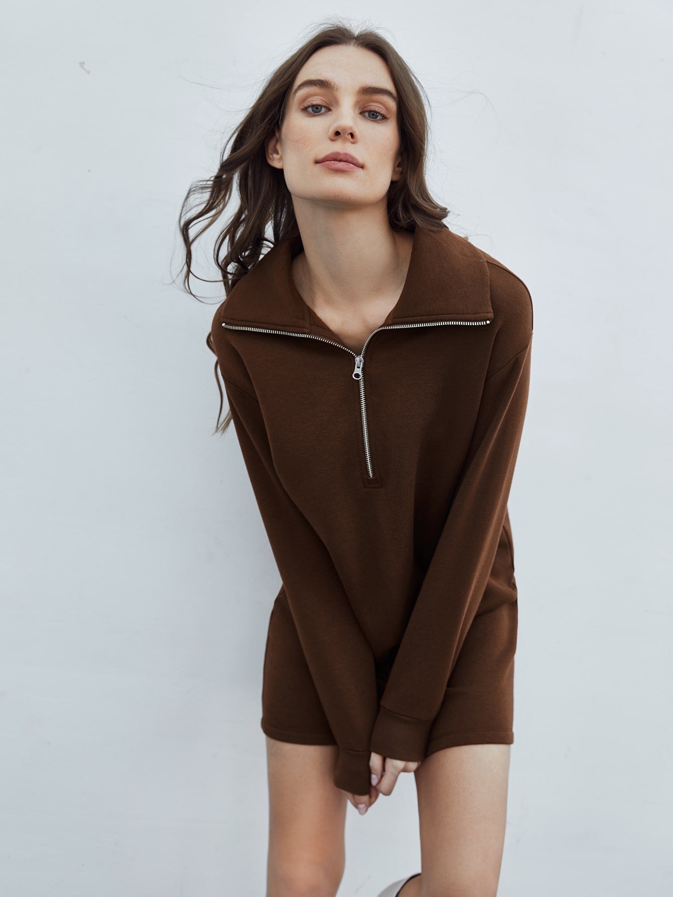 Fashion Chocolate Brown Sweatshirt Dress 