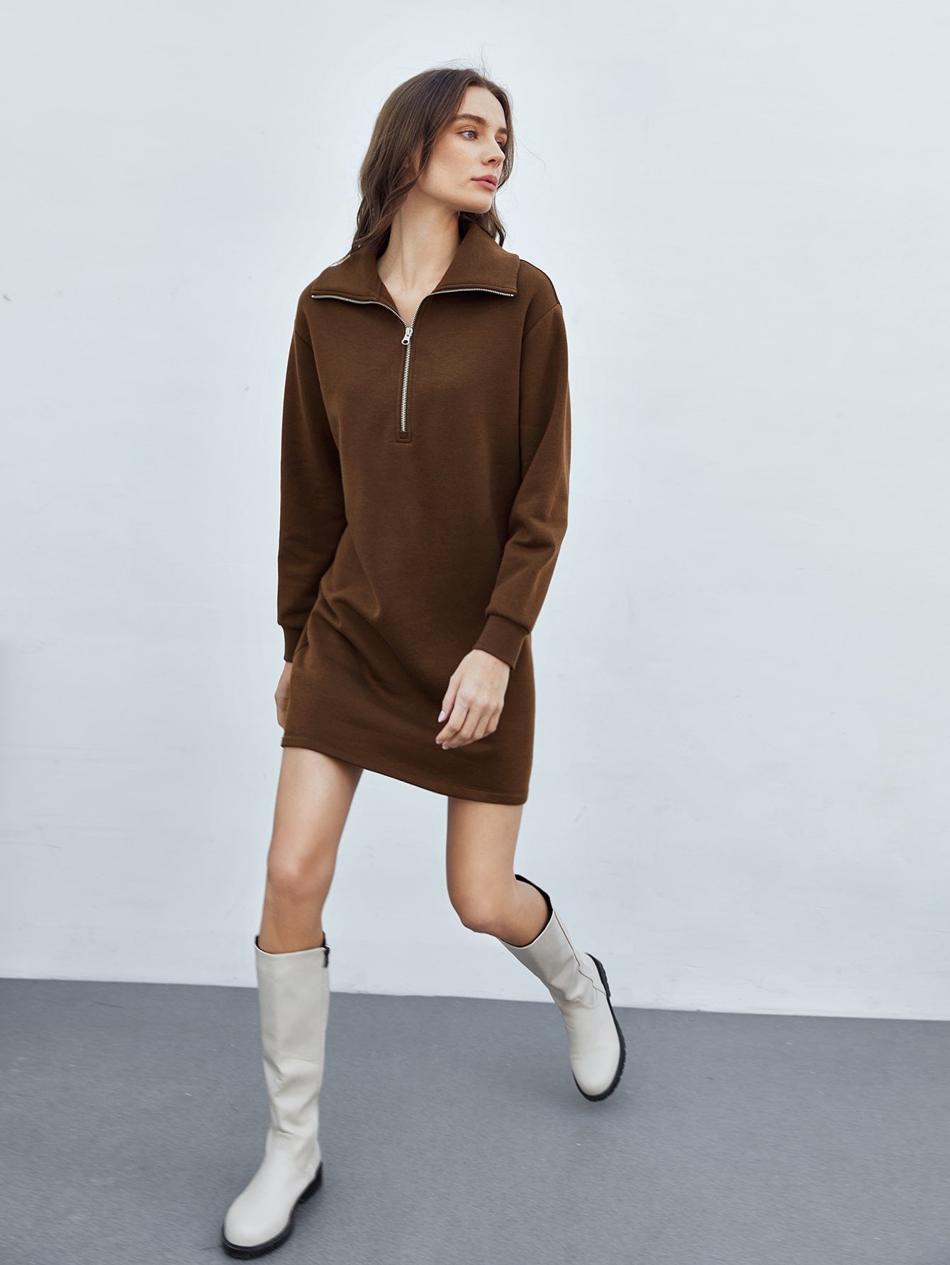 Fashion Chocolate Brown Sweatshirt Dress 