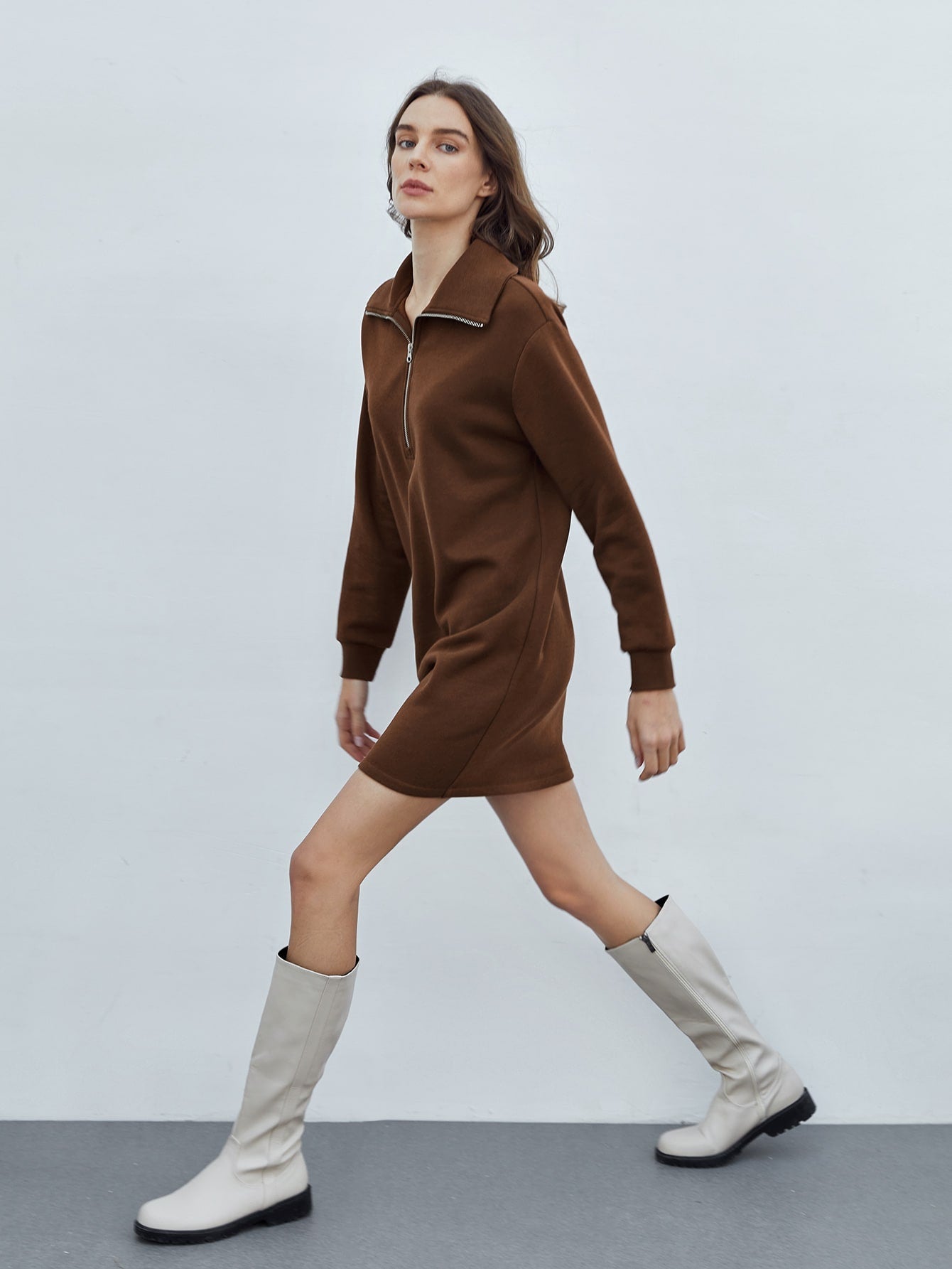 Fashion Chocolate Brown Sweatshirt Dress 