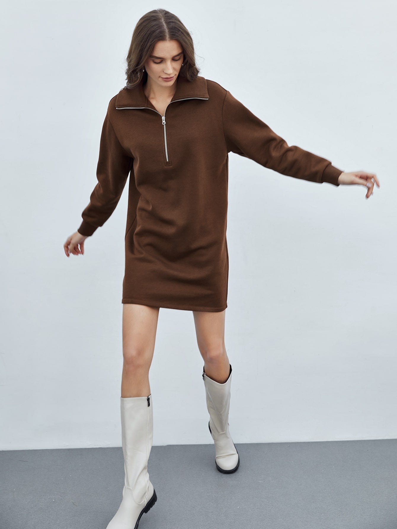 Fashion Chocolate Brown Sweatshirt Dress 