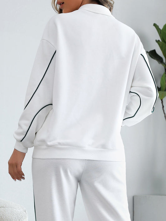 Drop Shoulder Zip Up Drawstring Hoodie 