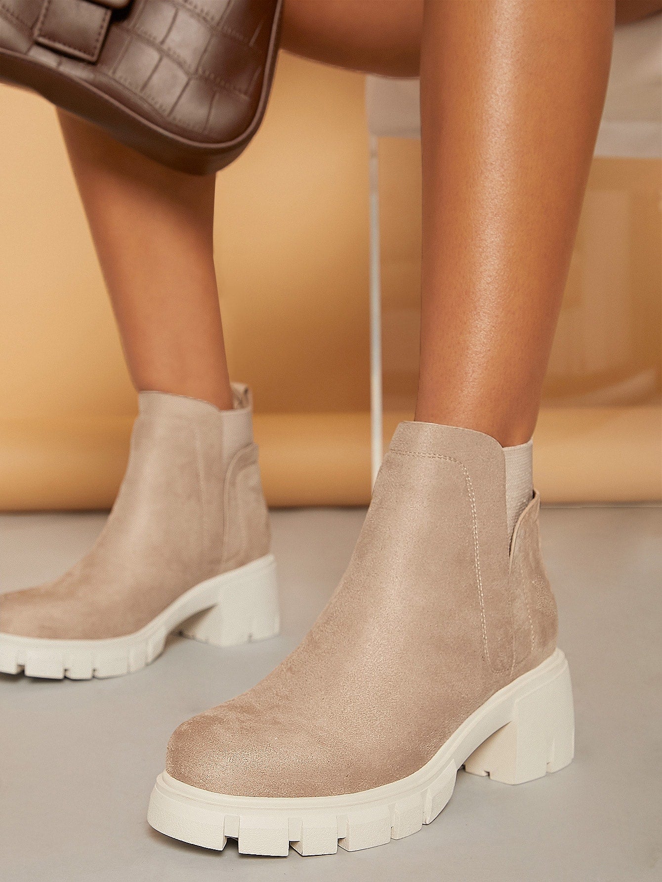 Faux Suede Notched Elastic Back Chelsea Booties 