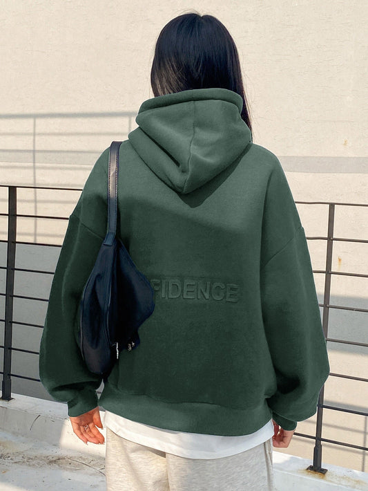 Letter Graphic Drop Shoulder Drawstring Hoodie 