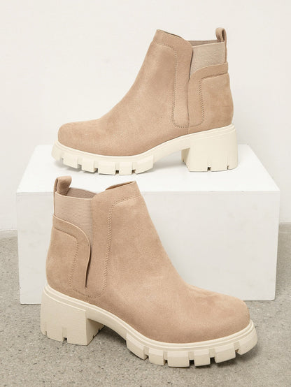 Faux Suede Notched Elastic Back Chelsea Booties 