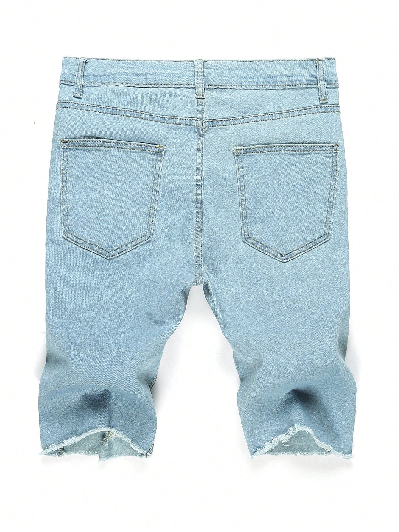 Cotton Ripped Raw Hem Denim Shorts 