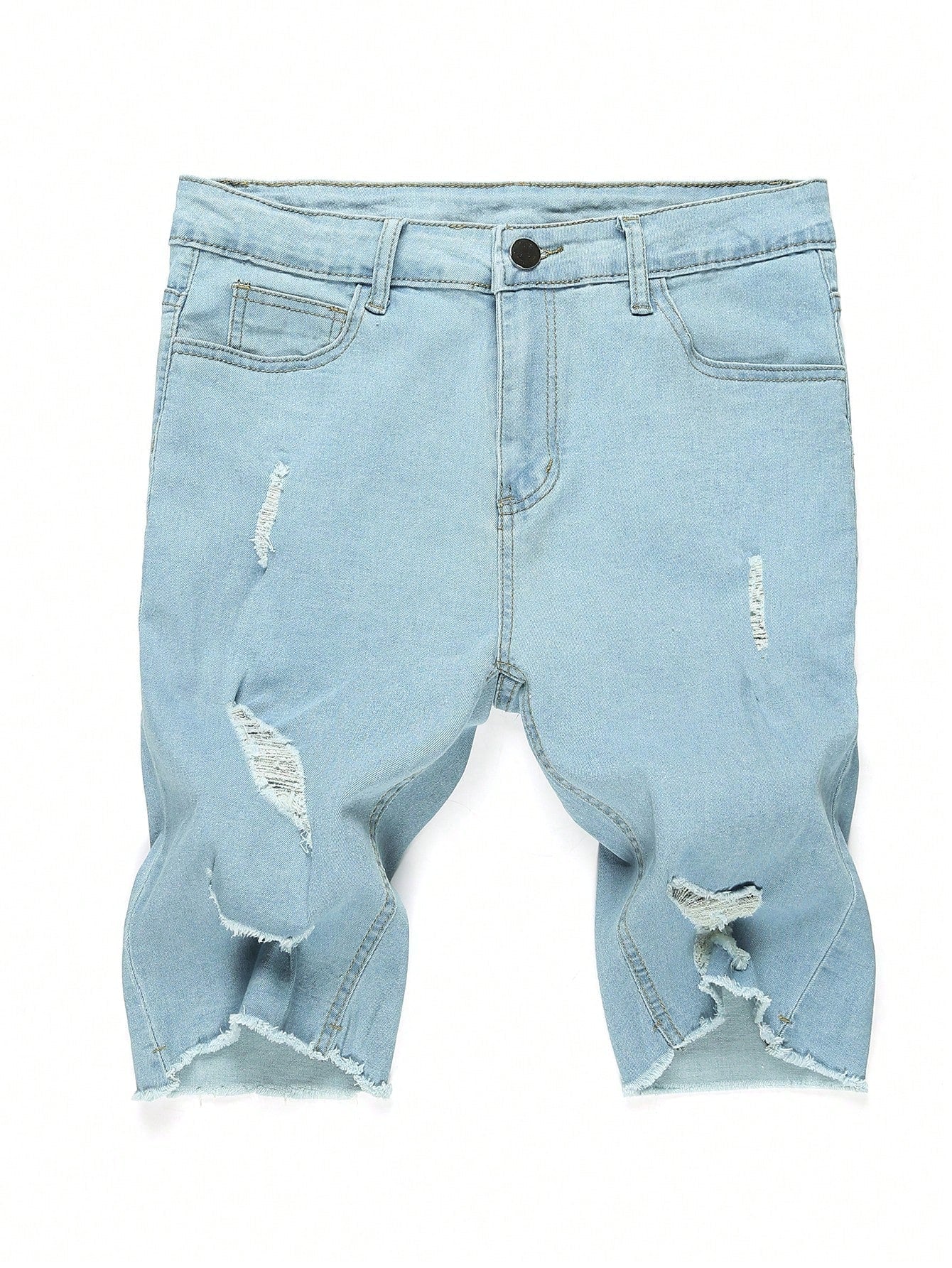 Cotton Ripped Raw Hem Denim Shorts 