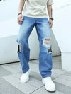 Men  Light Wash Ripped Straight Leg Jeans 