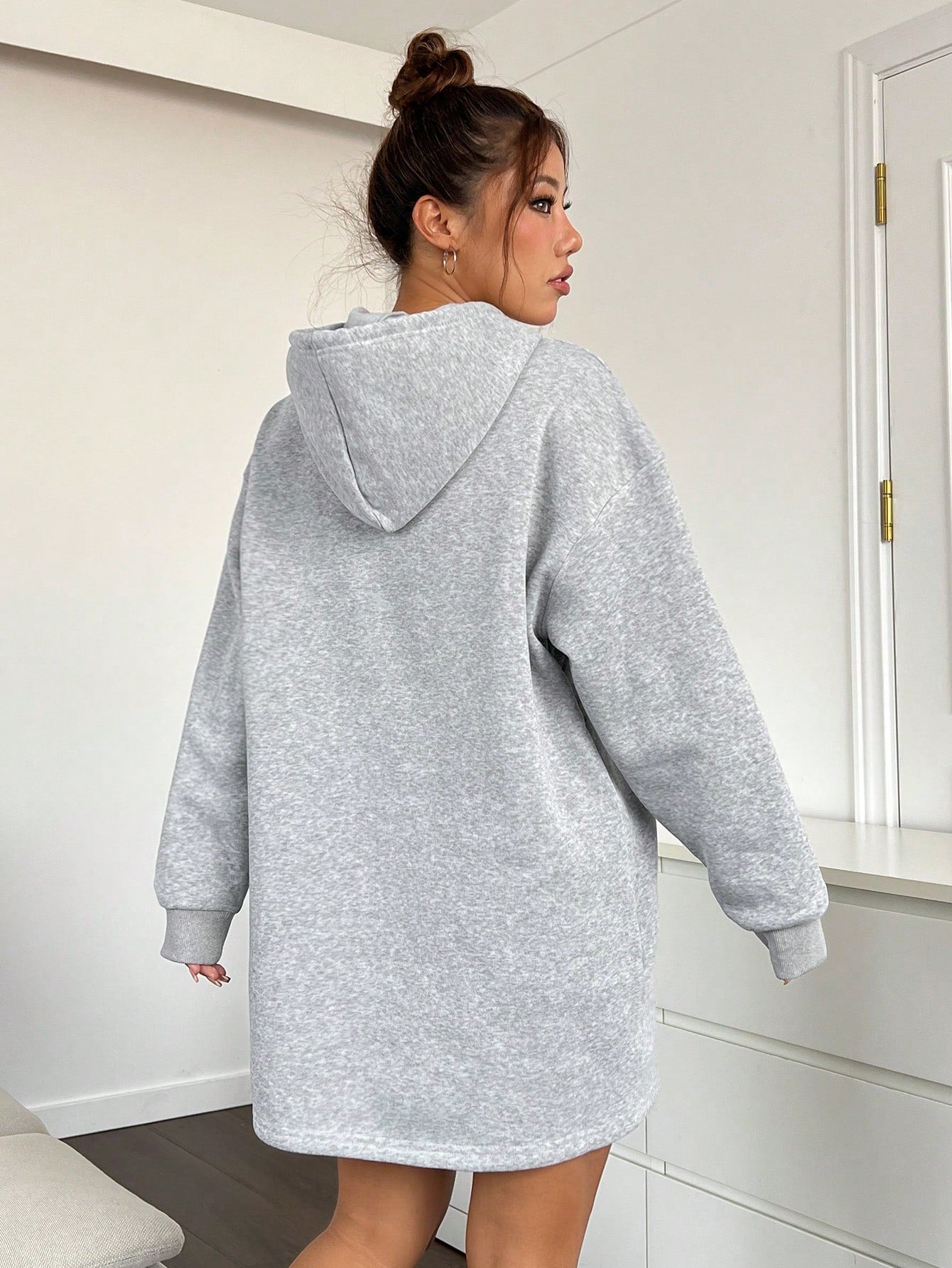 Kangaroo Pocket Drop Shoulder Drawstring Hoodie Dress 