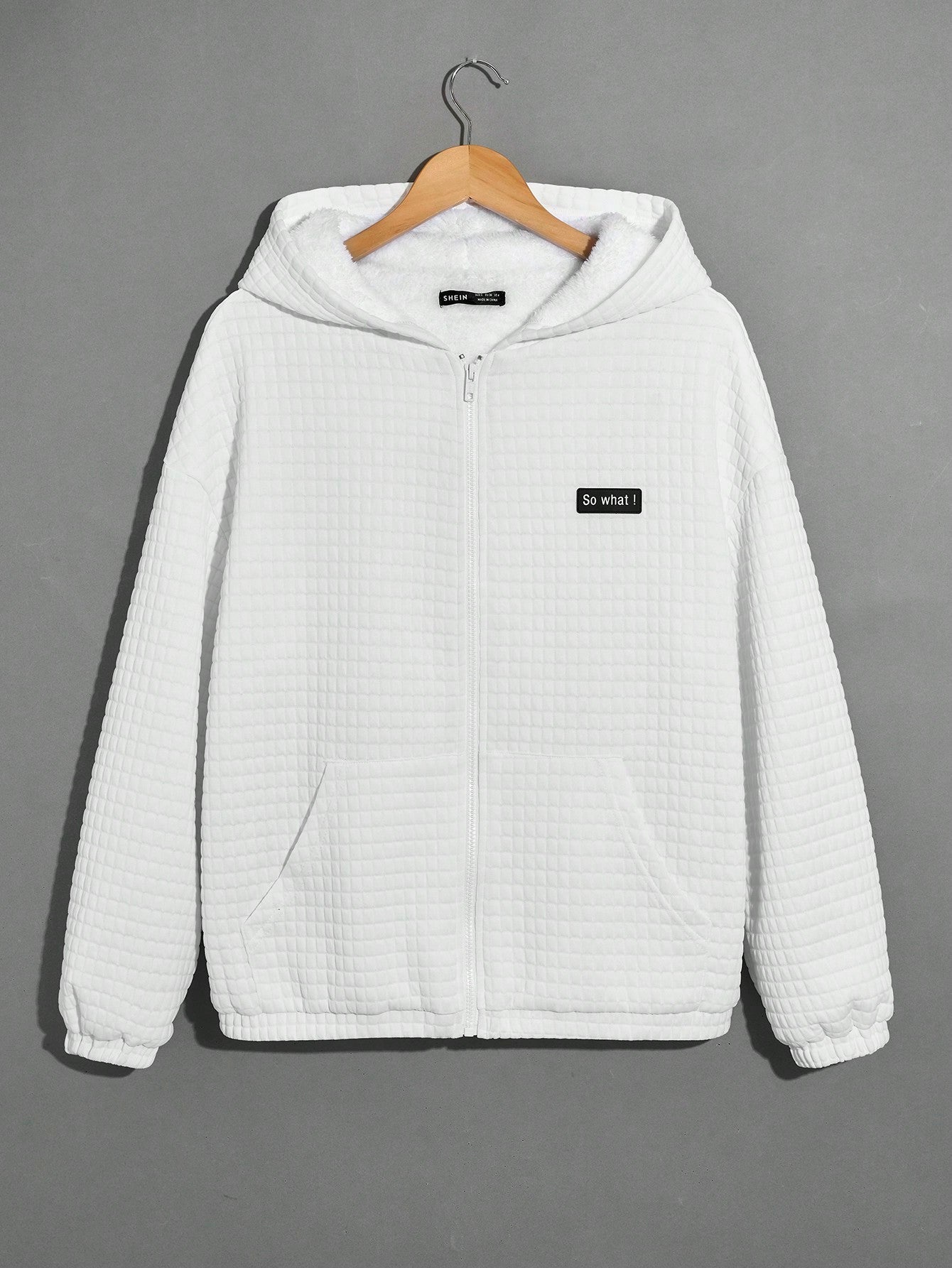 Letter Patched Zip Up Drop Shoulder Hoodie 