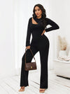 Cut Out Shoulder Flare Leg Jumpsuit 