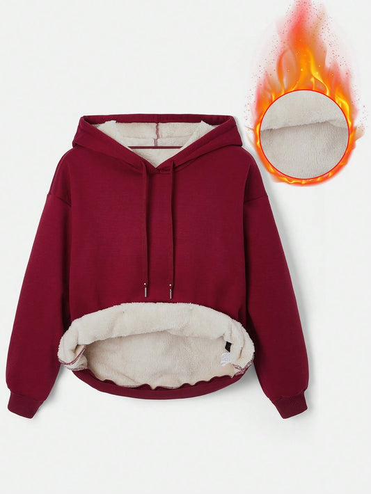 Drawstring Hooded Thermal Lined Sweatshirt 