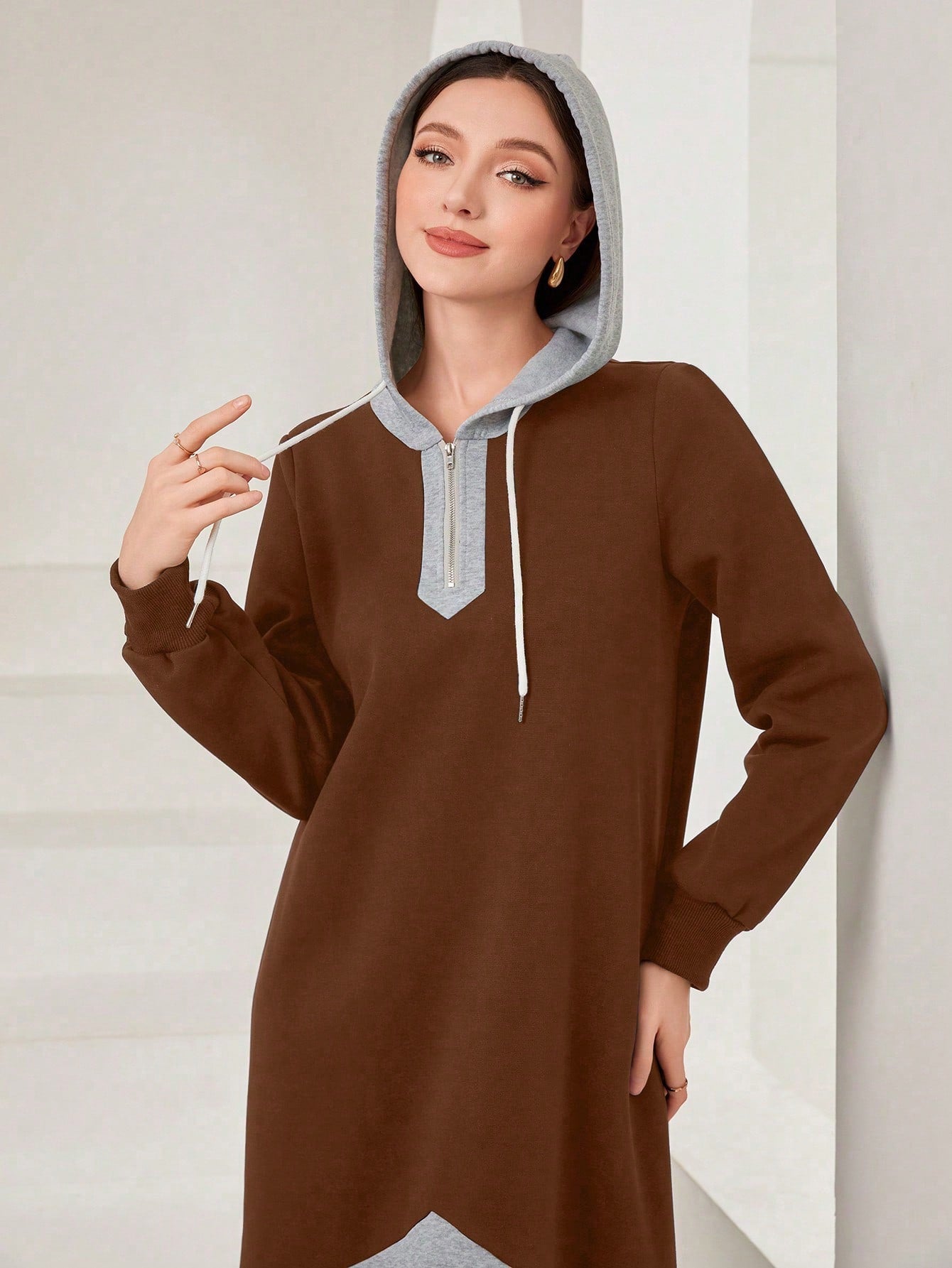 Half Zipper Hooded Sweatshirt Dress 