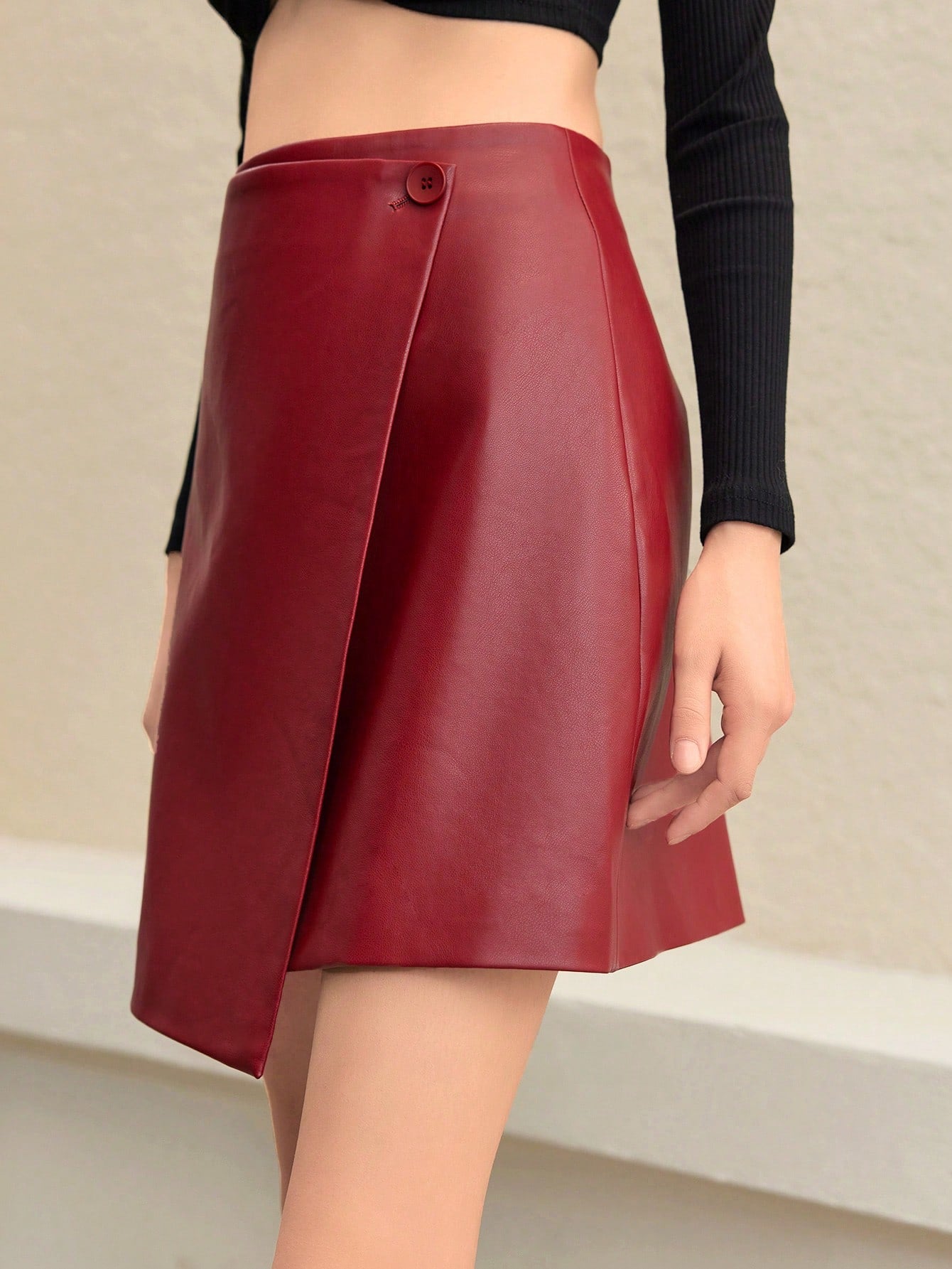 Pu Cross Burgundy Wrap Skirt 