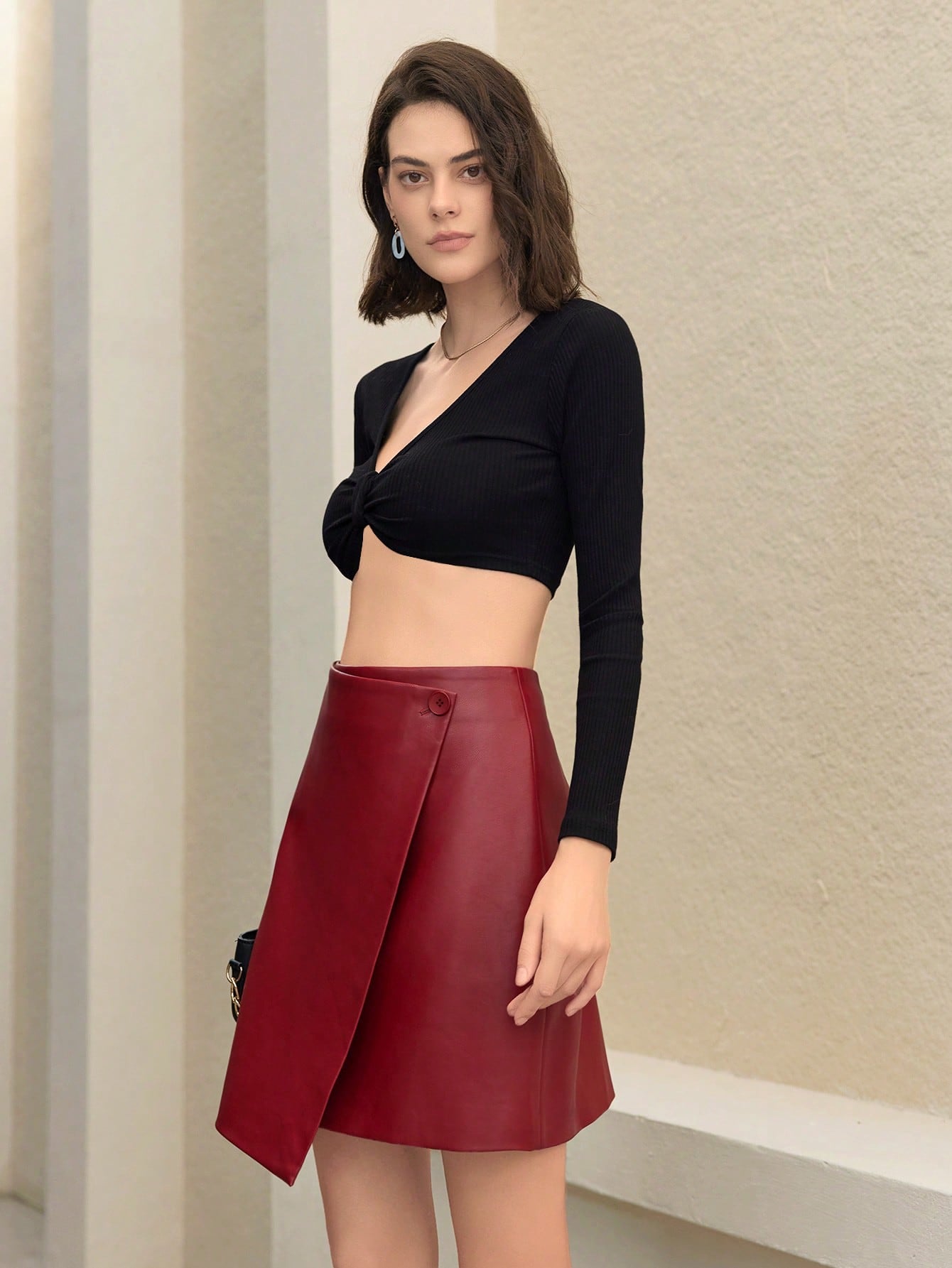 Pu Cross Burgundy Wrap Skirt 