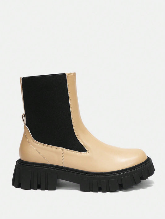 Two Tone Chunky Heeled Chelsea Boots 