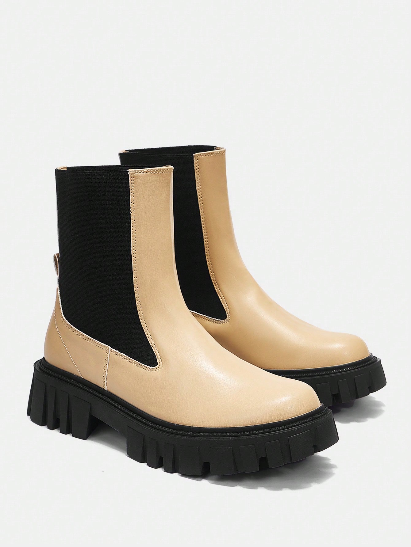 Two Tone Chunky Heeled Chelsea Boots 