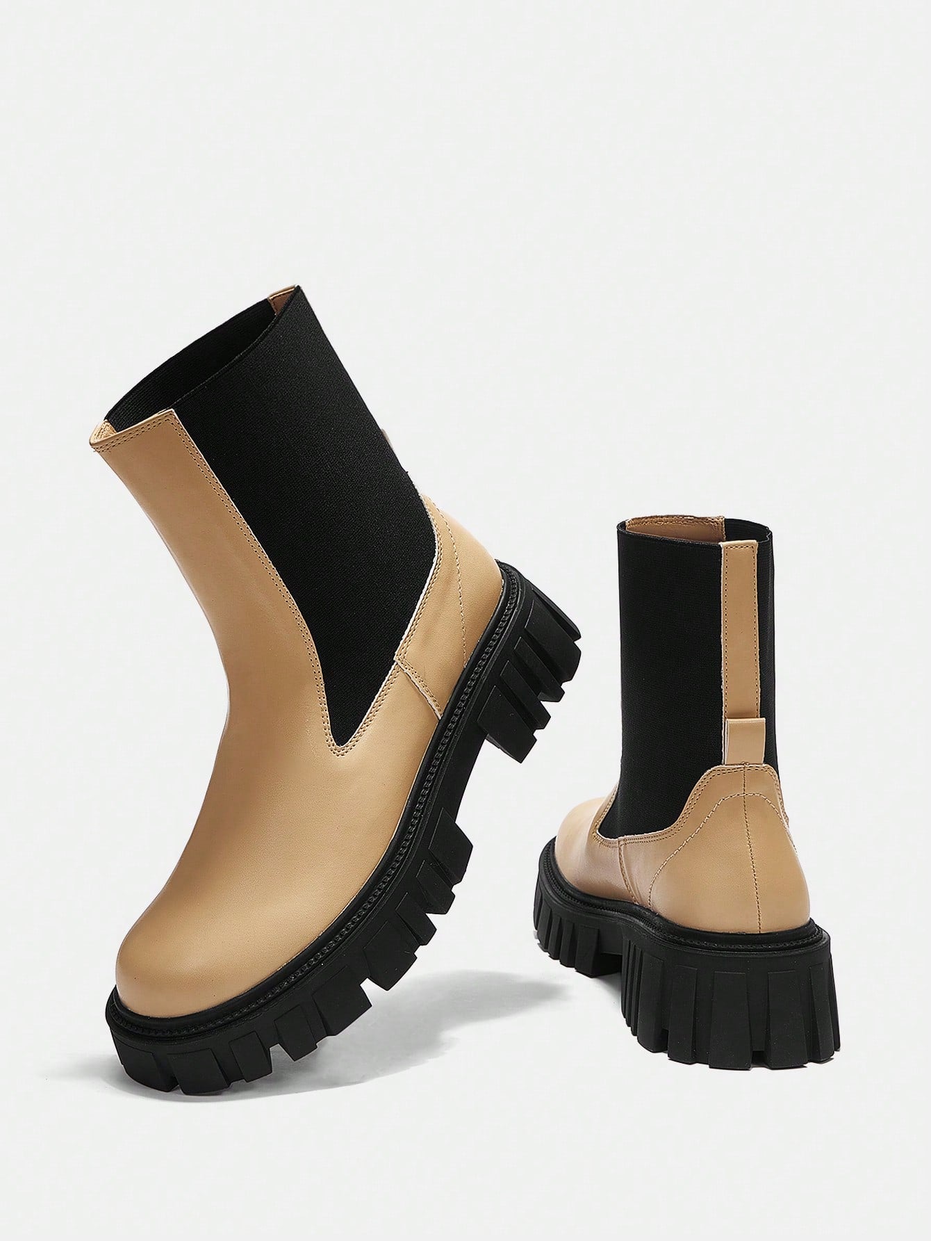 Two Tone Chunky Heeled Chelsea Boots 