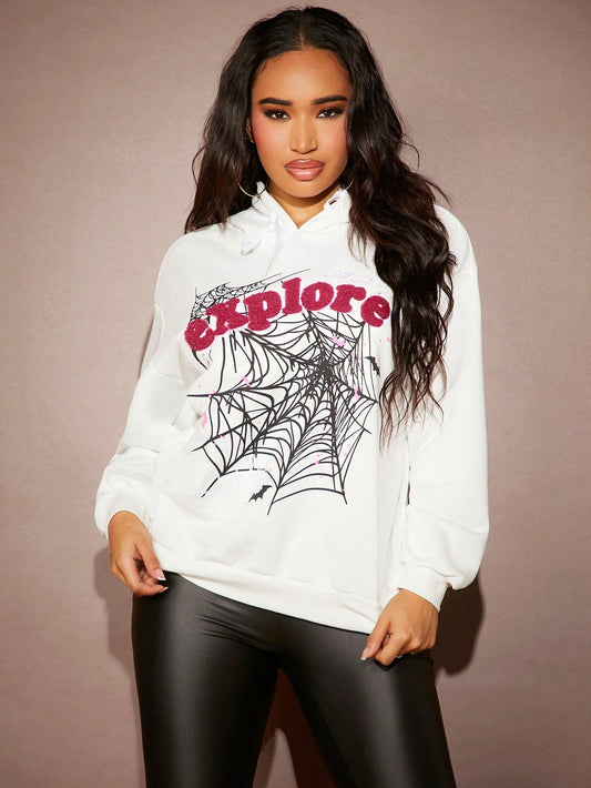 Pulcher Vestis  Spider Web Print Hoodie. 