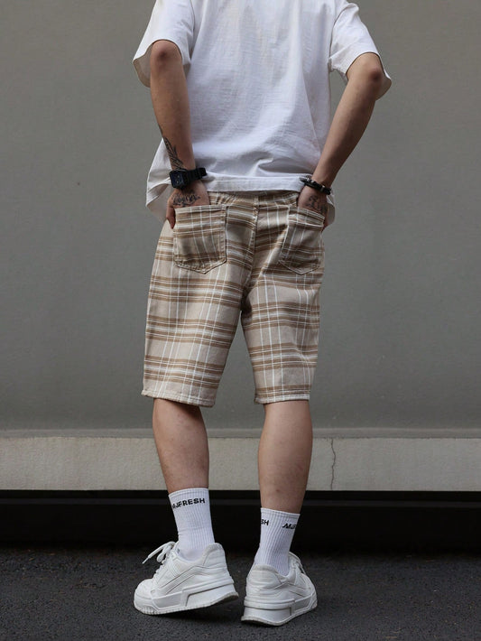 Men'S Color Block Striped Denim Shorts 