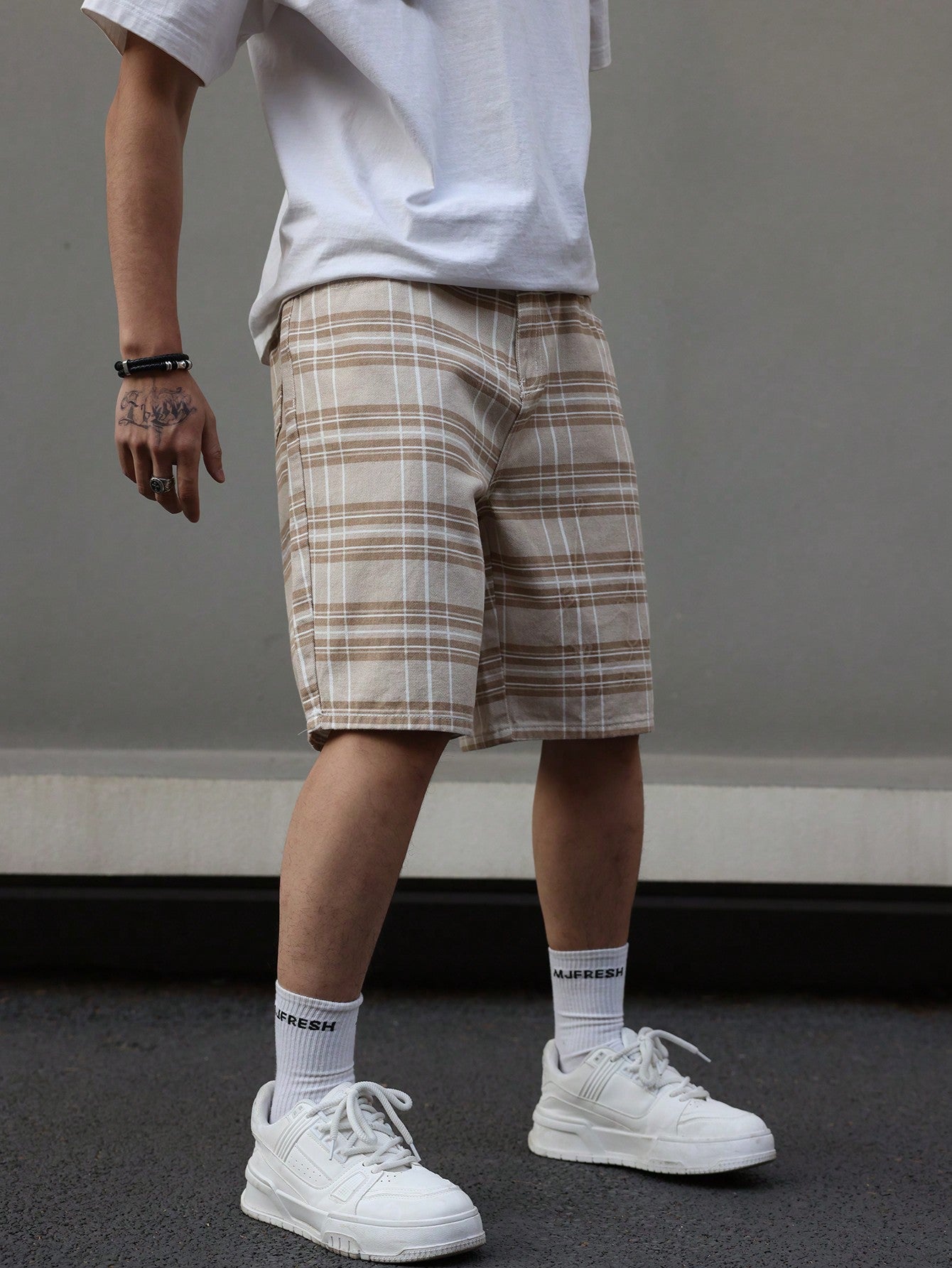 Men'S Color Block Striped Denim Shorts 