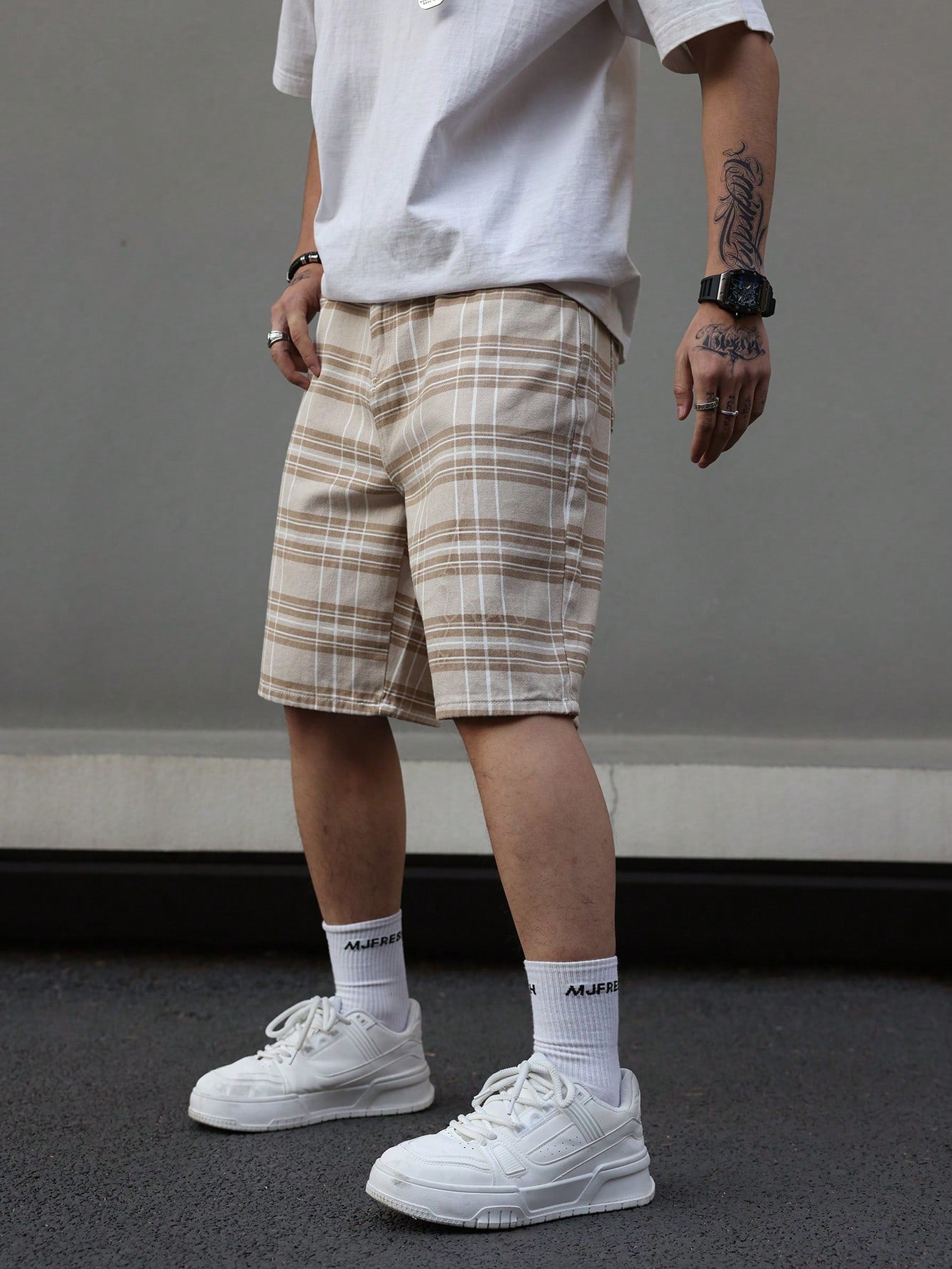 Men'S Color Block Striped Denim Shorts 