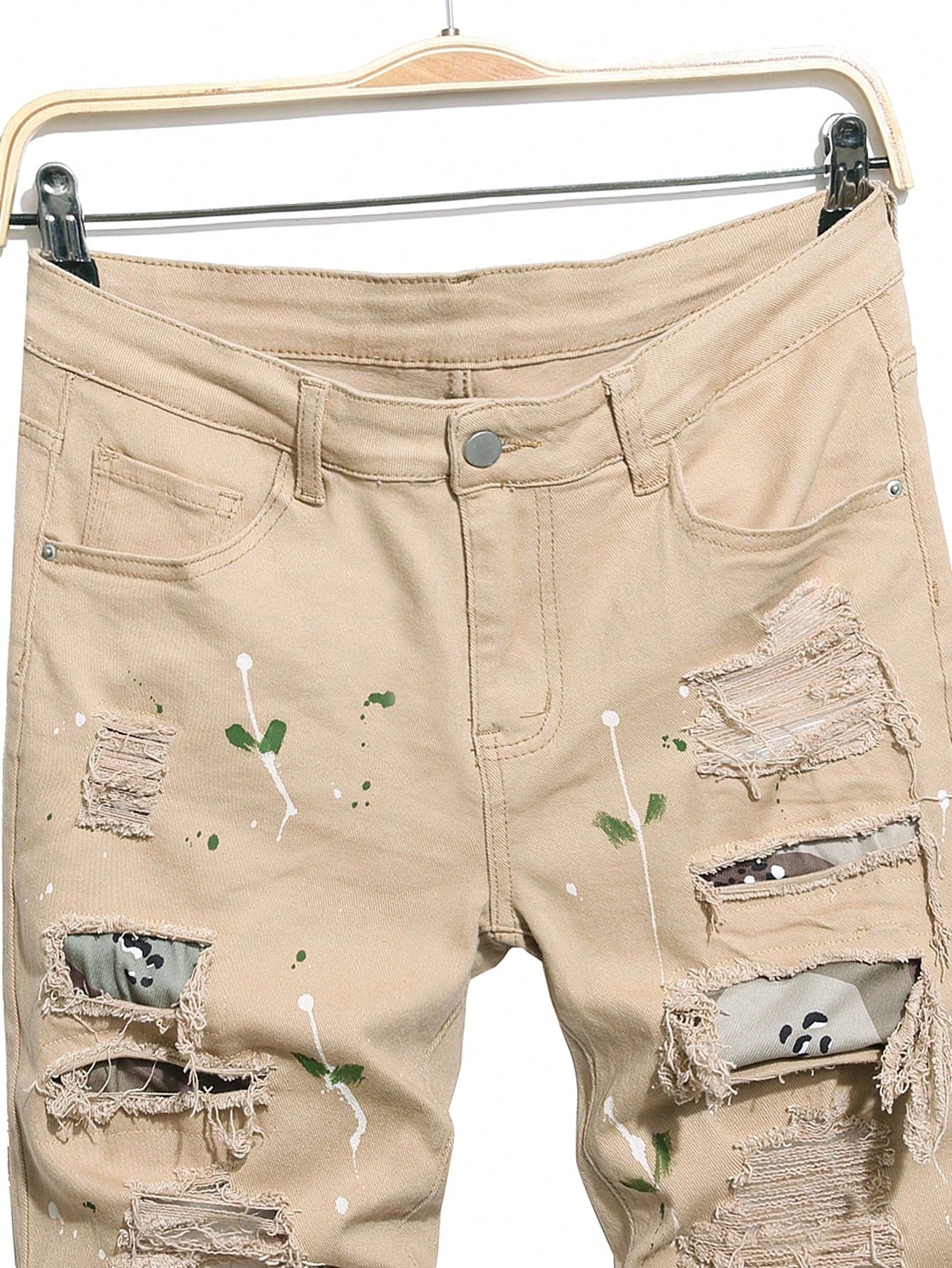 Splatter Ink Pattern Ripped Denim Shorts 