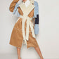 Haute Colorblock Lapel Neck Belted Coat 