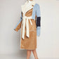 Haute Colorblock Lapel Neck Belted Coat 