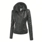 Faux Leather Motorcycle Jacket With Hoodie 