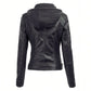 Faux Leather Motorcycle Jacket With Hoodie 