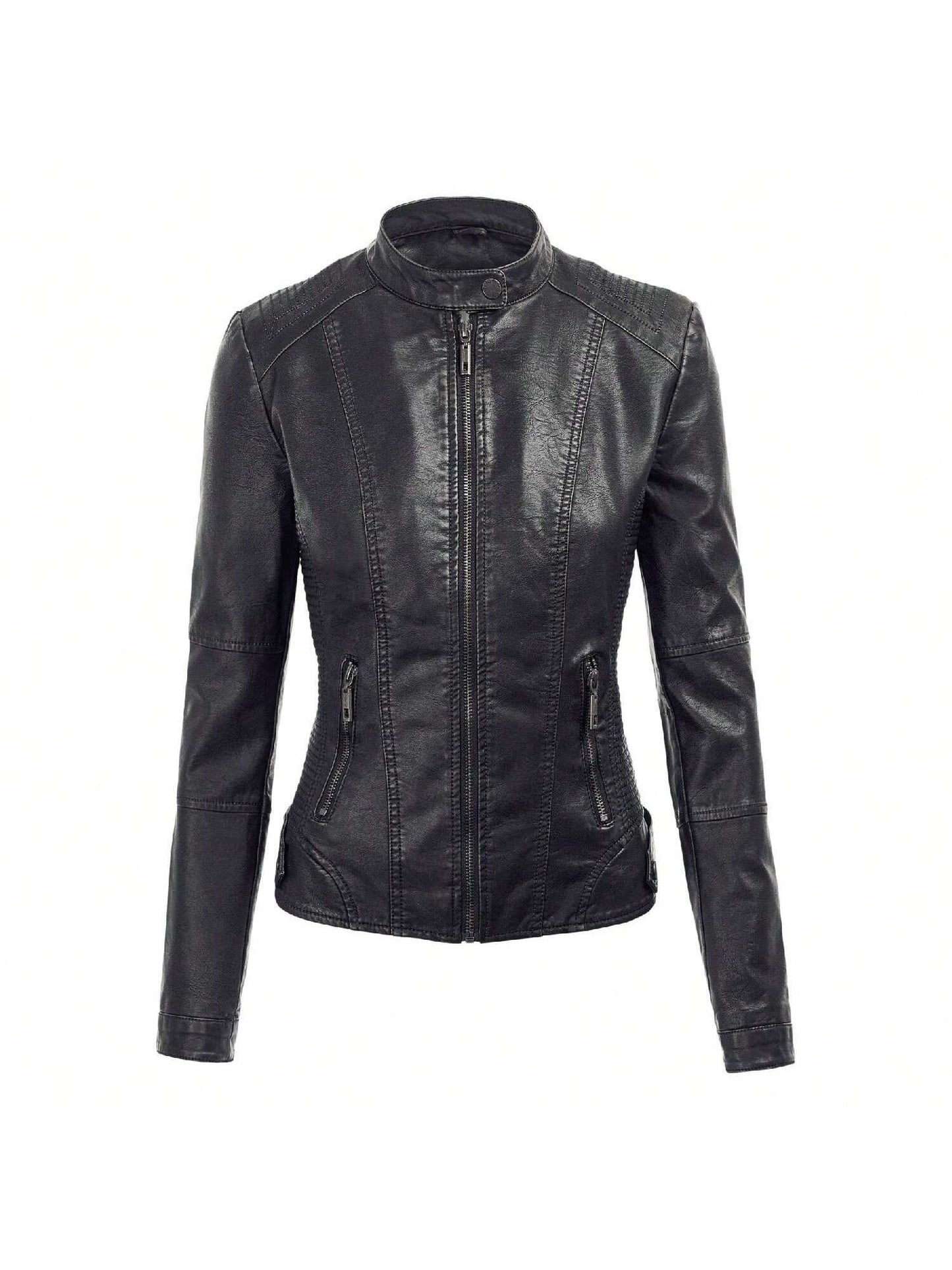 Faux Leather Motorcycle Jacket With Hoodie 