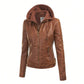 Faux Leather Motorcycle Jacket With Hoodie 