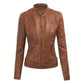 Faux Leather Motorcycle Jacket With Hoodie 