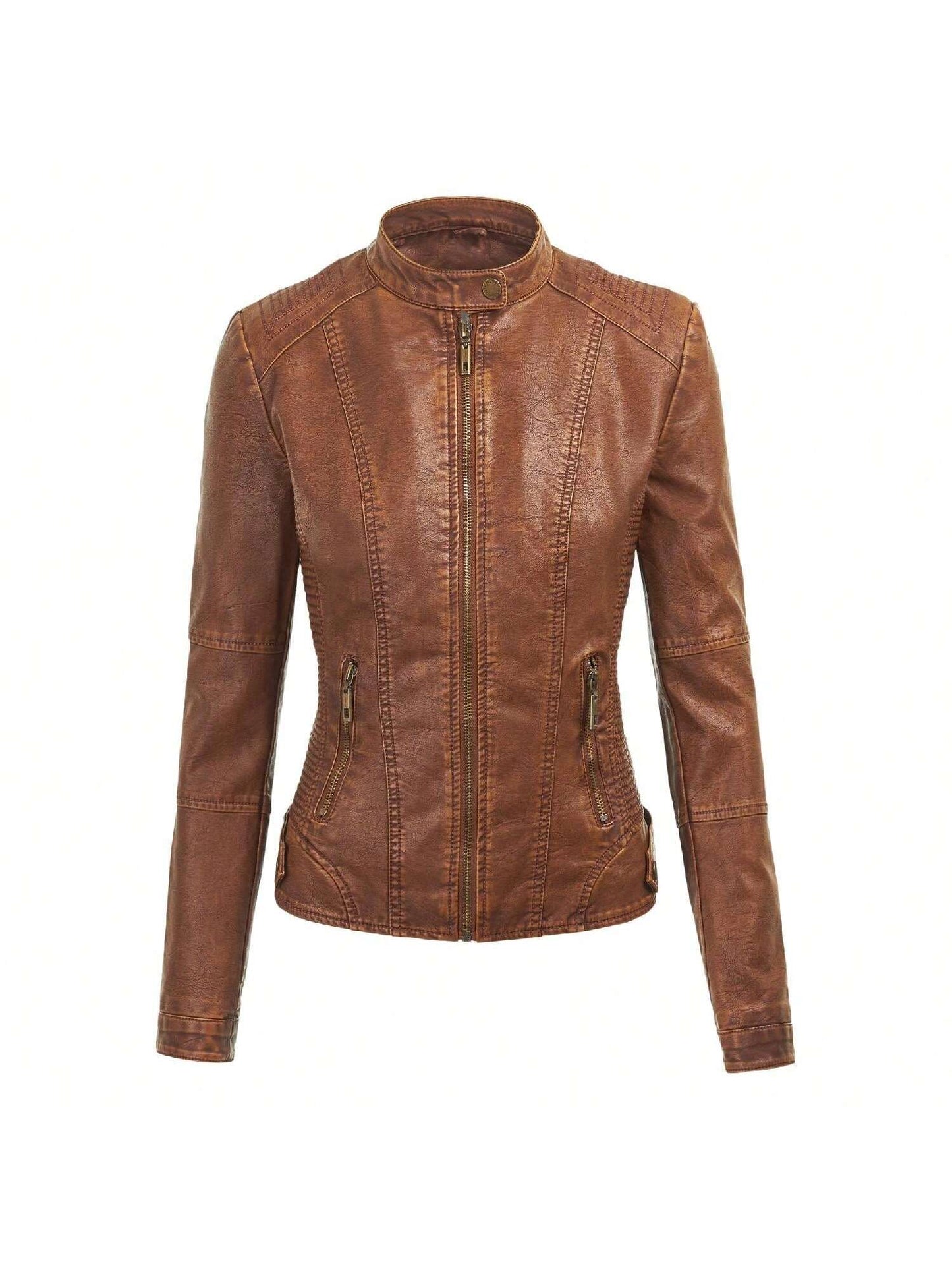 Faux Leather Motorcycle Jacket With Hoodie 