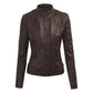 Faux Leather Motorcycle Jacket With Hoodie 