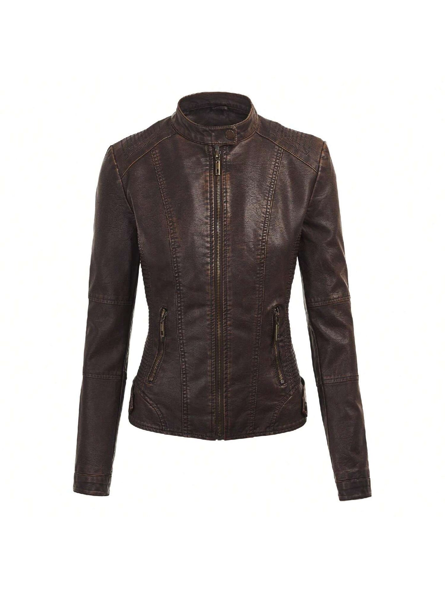 Faux Leather Motorcycle Jacket With Hoodie 