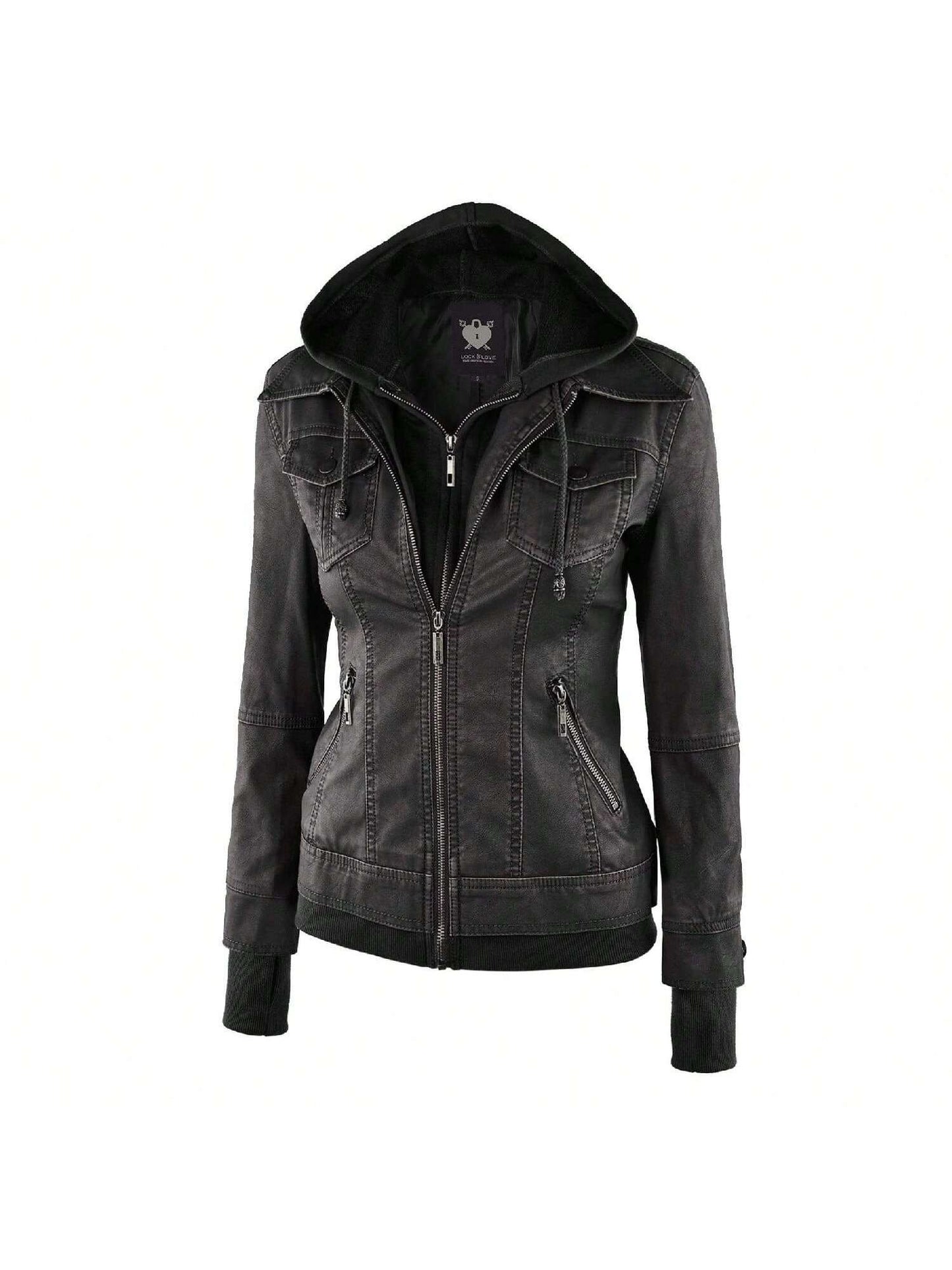 MBJ Womens Faux Leather Motorcycle Jacket 