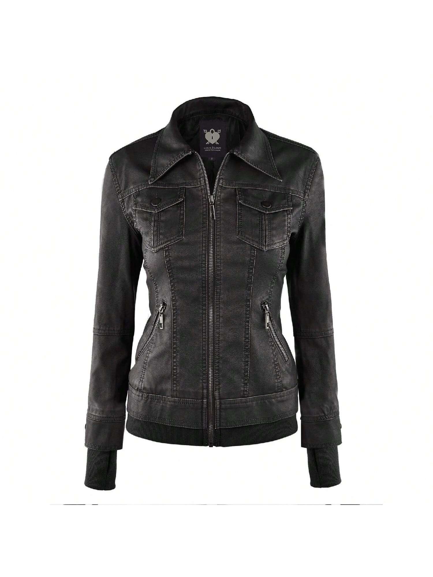 MBJ Womens Faux Leather Motorcycle Jacket 