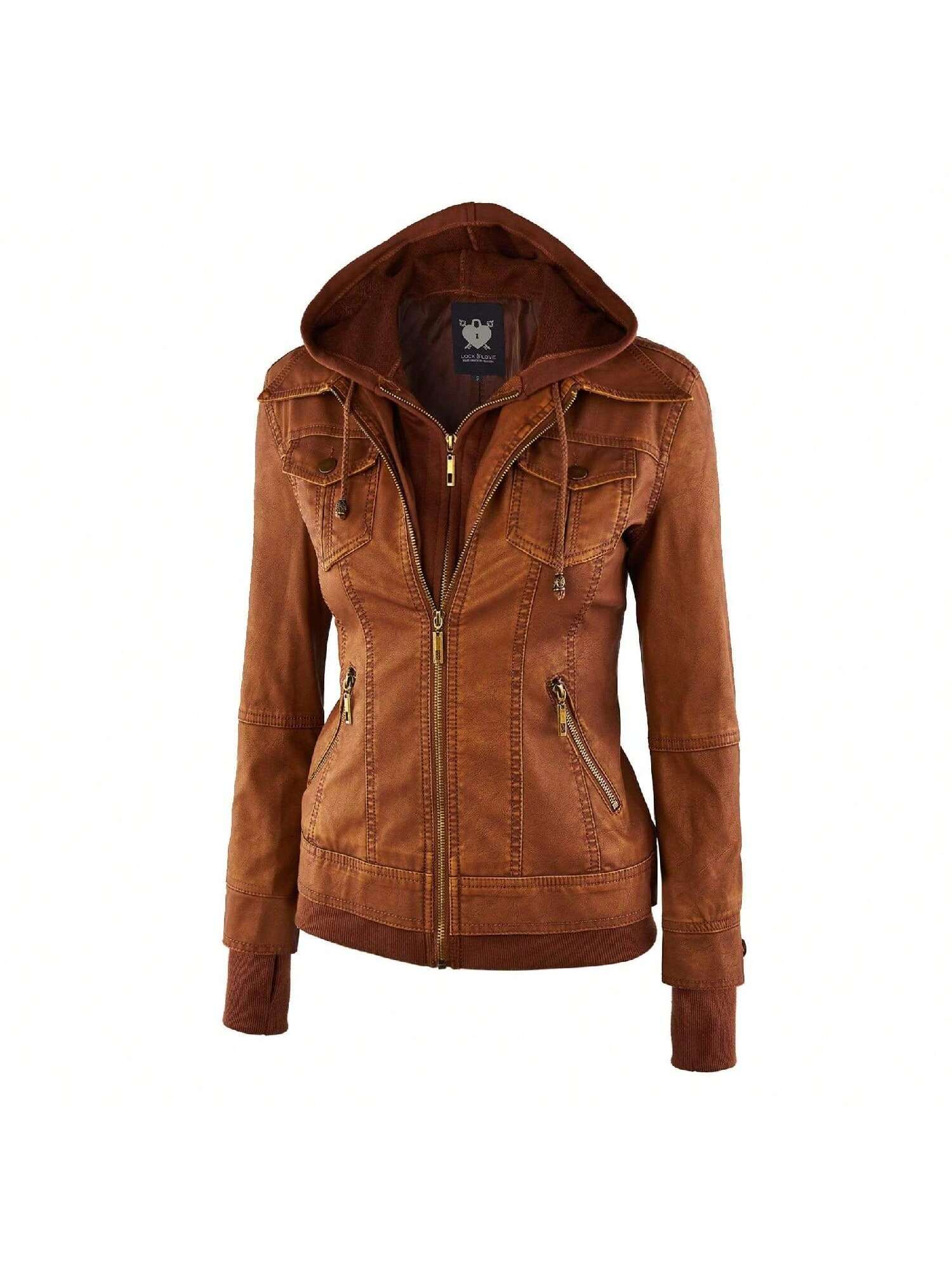 MBJ Womens Faux Leather Motorcycle Jacket 