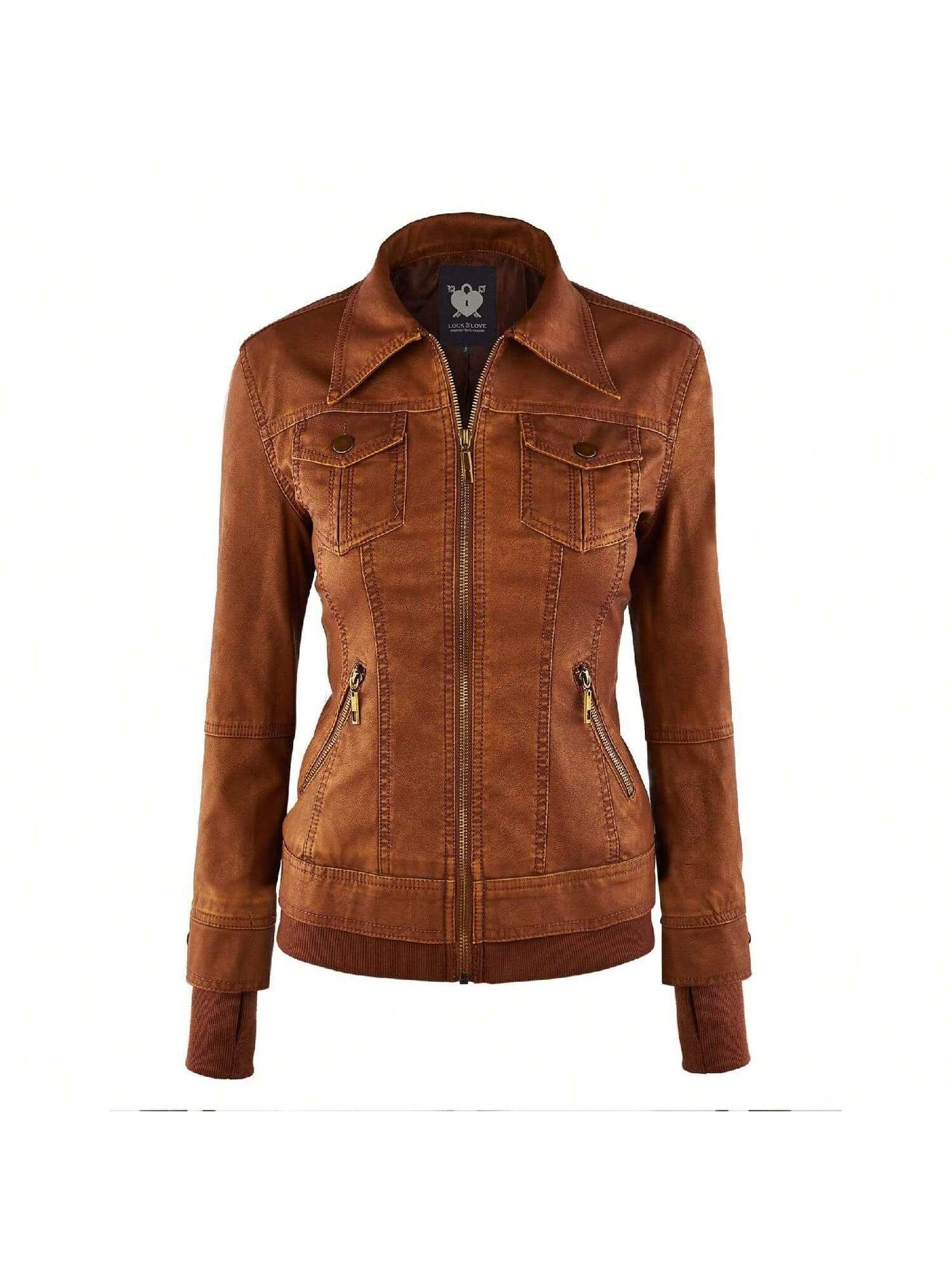 MBJ Womens Faux Leather Motorcycle Jacket 