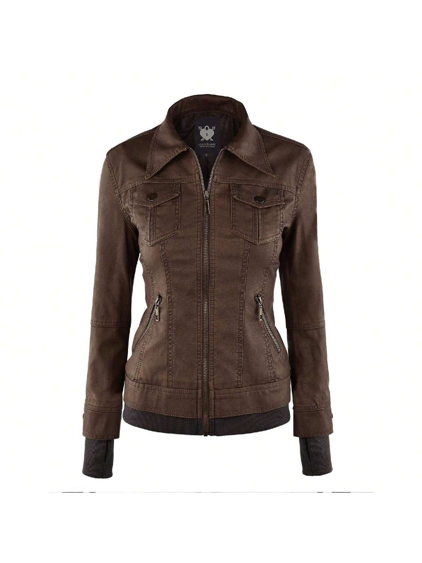 MBJ Womens Faux Leather Motorcycle Jacket 