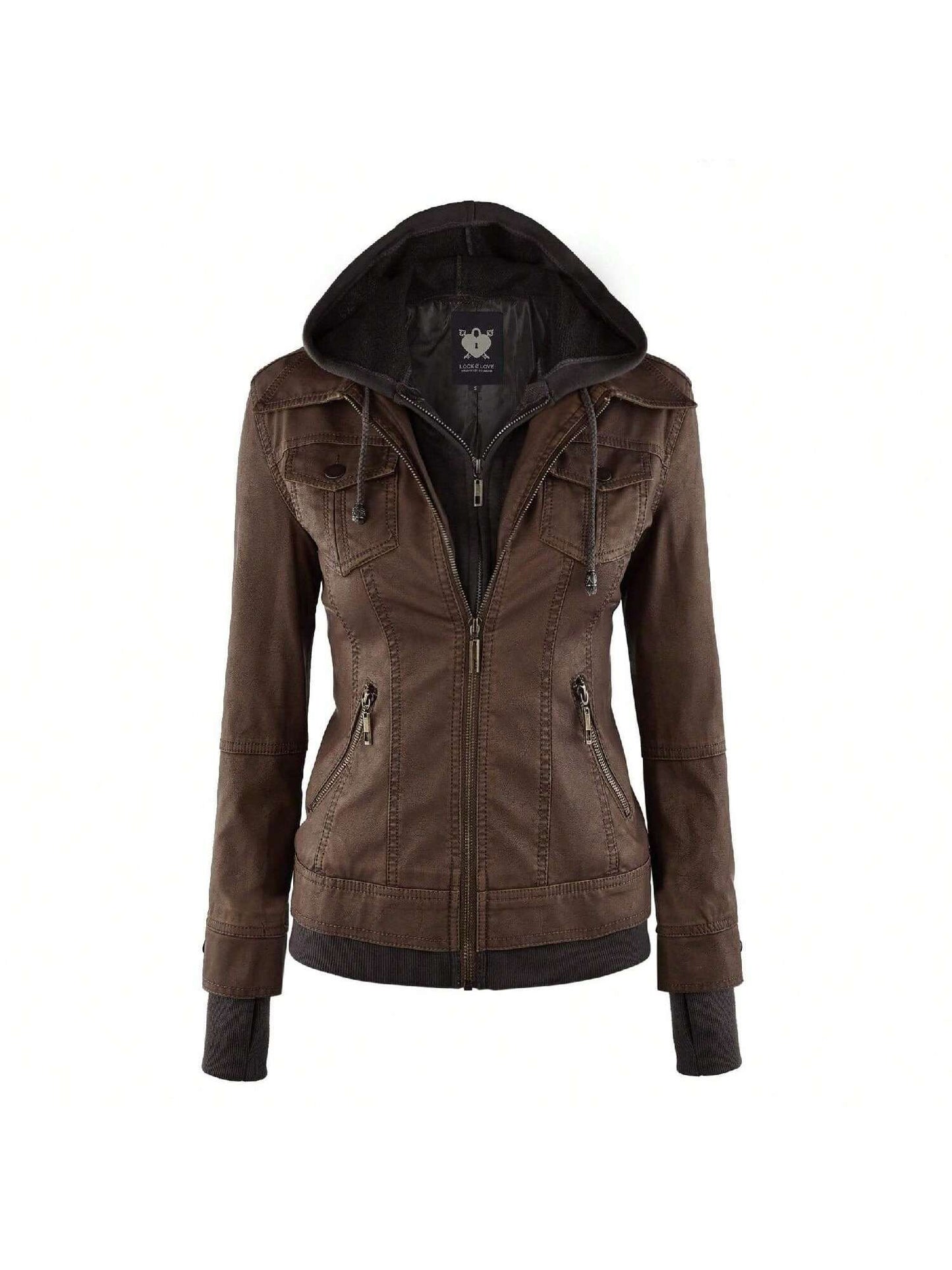 MBJ Womens Faux Leather Motorcycle Jacket 