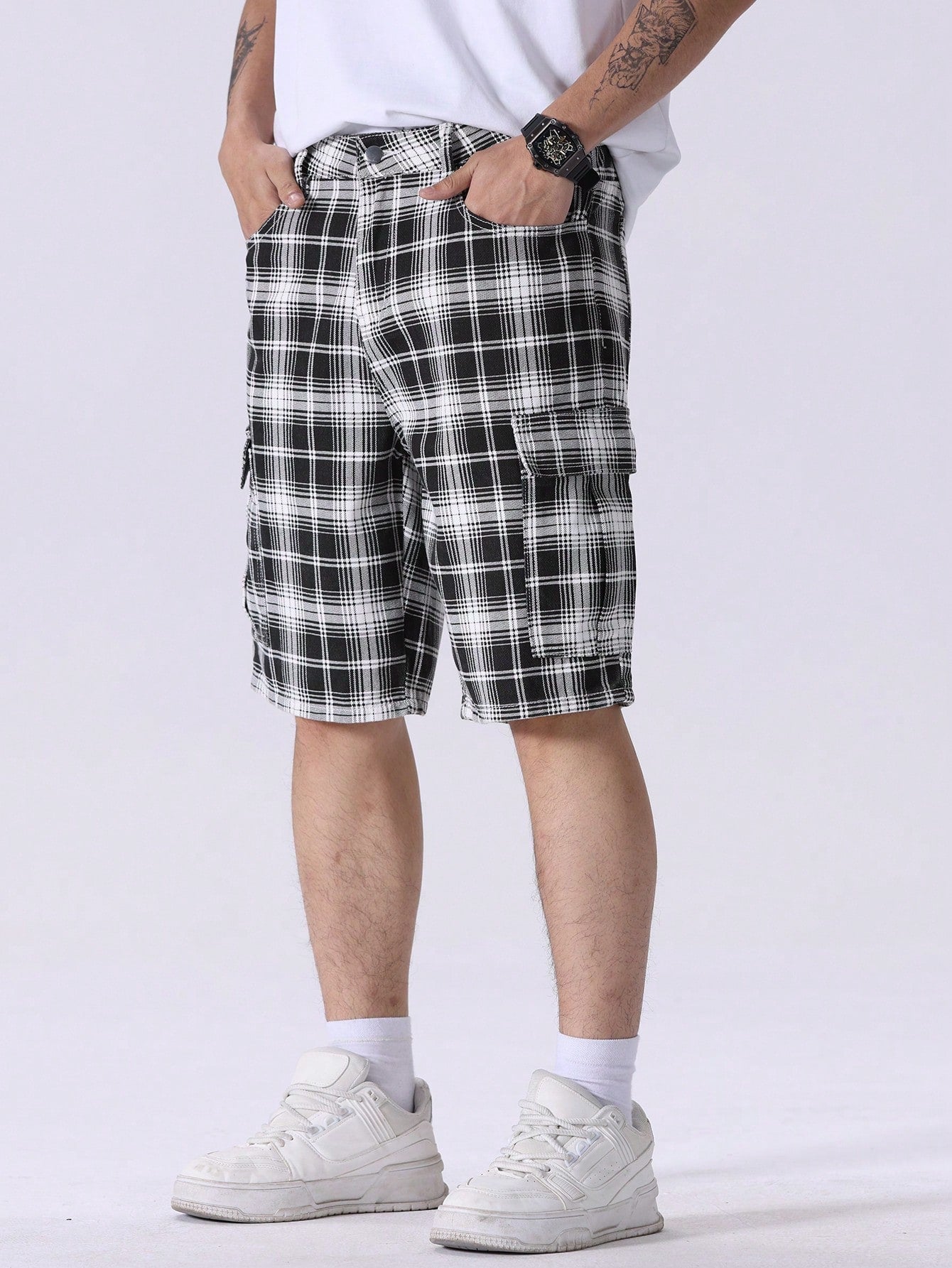 Men's Checked Workwear Denim Shorts 