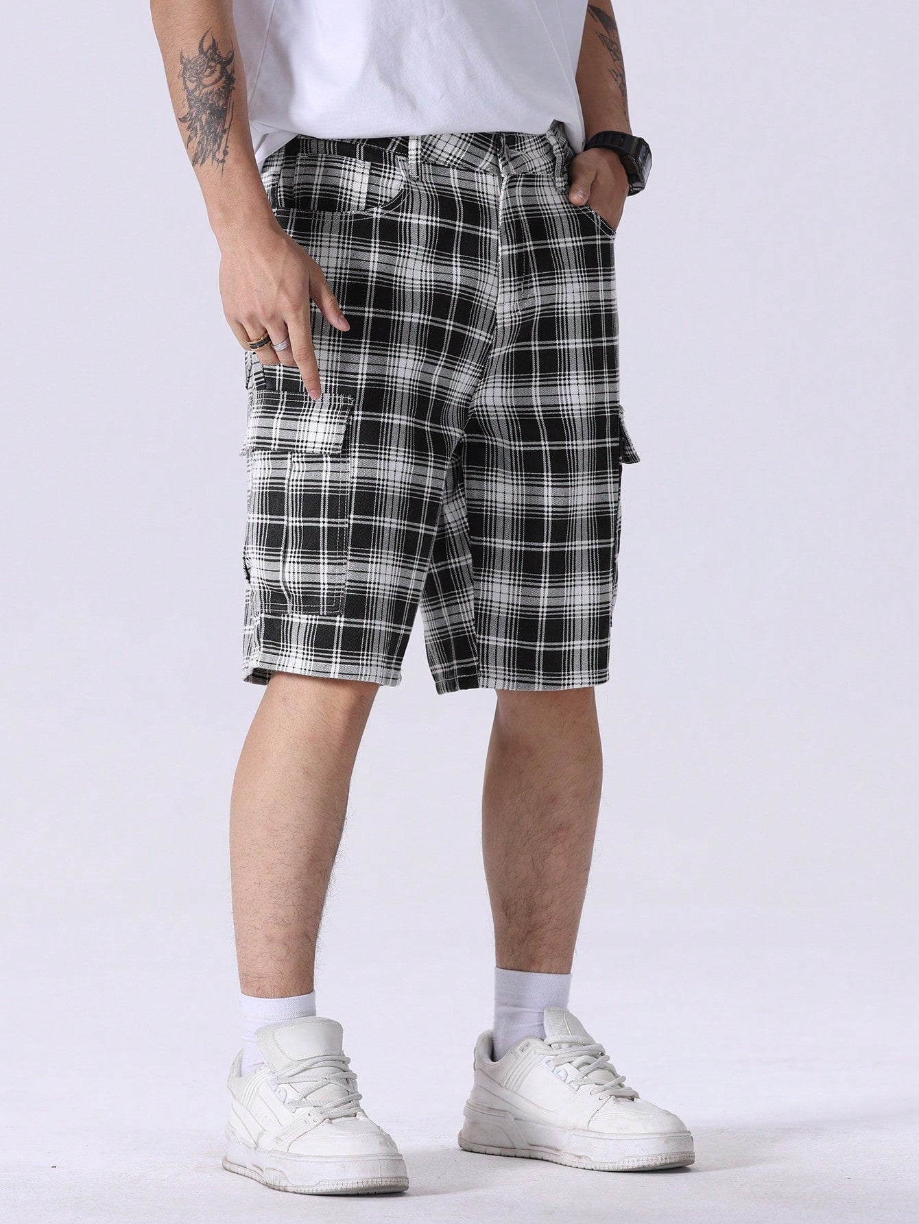 Men's Checked Workwear Denim Shorts 