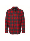 Burnside  Long Sleeve Plaid Flannel Shirt (Red-Heather Black) 